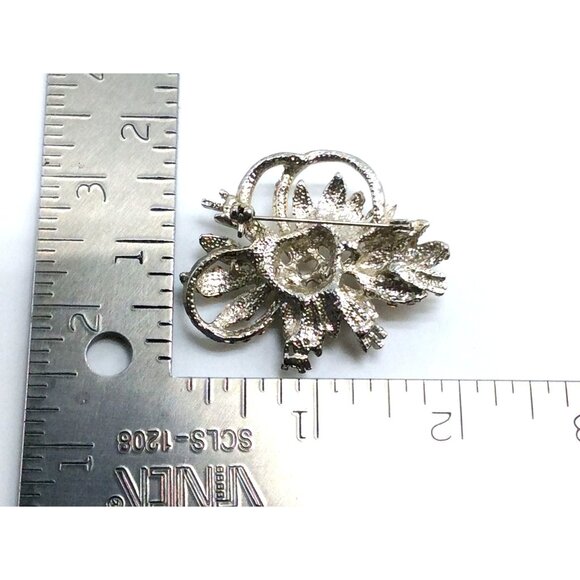 Vintage Silver-Tone Brooch With Faux Pearls & Rhinestones Floral design - Picture 4 of 4